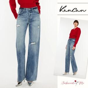 KanCan Distressed Detail High Waist Zipper Fly Medium Wash Bootcut Denim Jeans